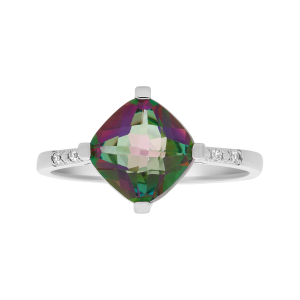 Women's Mystic Topaz Diamond Ring 14K Yellow Gold Cushion