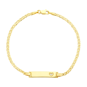14K Yellow Gold Heart ID Chino Link Bracelet