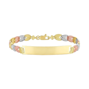 14K Gold Tri-Color Rose and Chevron ID Bracelet
