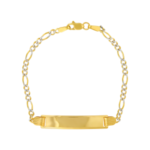14K Gold Two-Tone Figaro Cross Baby ID Bracelet