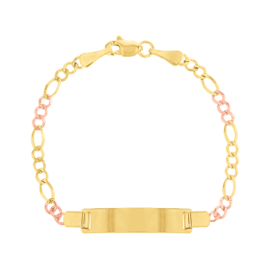 14K Tri Color Heart Link with Heart Charm Baby ID Bracelet