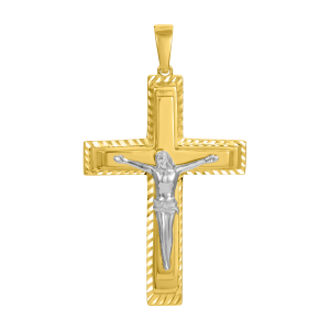 ★COURONNE★ Soiree Cross 23_RCBRX23215PUL 14K Tri Color Swirl Pattern CZ Crucifix Pendant