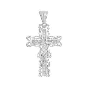 14K Tri Color Swirl Pattern CZ Crucifix Pendant