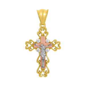 ★COURONNE★ RE: Eclair Cross 20_RCBRX23412BUX 14K Two Tone Gold Nugget Crucifix Pendant