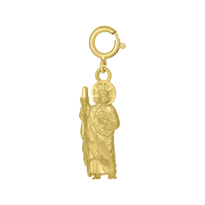 Pendentif 3D Saint Jude Or 2 Tons Avec Pierre CZ Blanche Et Verte - 14k