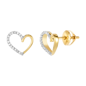 Women's Hoop Earrings 14K Yellow Gold Cubic Zirconia Heart