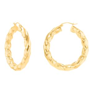 eRiNGo 0308 14K Gold Tri-Color 17mm Diamond Cut Star Pattern Hoop Earrings