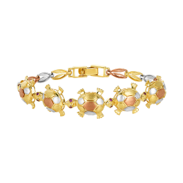 本日限定価格LORO mutual bracelet 14K Tri Color Flower Link with Butterfly Charm Baby ID Bracelet