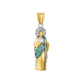 14K Gold Two Tone 20mm St. Jude 3D Green Medal