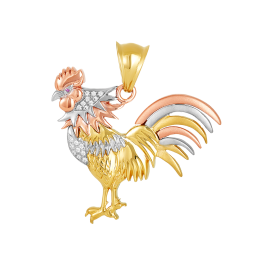 Buy 14K Tri Color Rooster Pendant 40mm with Pink Gem Eye | Don
