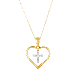 ネックレス・ペンダント Petite Pendant Necklace (heart/star/ribbon/cross) 1/15 CT. T.W. Diamond Cross with Ribbon Heart Overlay