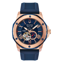 極美品 BULOVA ブローバ 11P ローズゴールド Bulova Marine Star Rose Gold Tone Men's Watch - 98A227