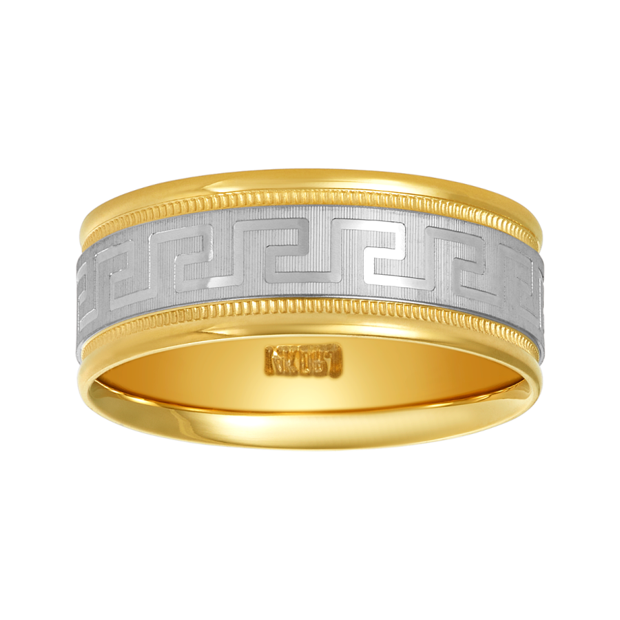 Men's Wedding Band 14K Two Tone Gold Greek Design