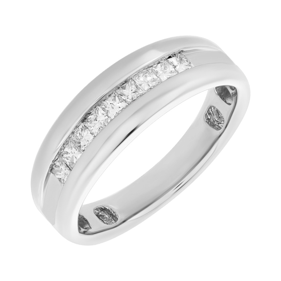Men's Wedding Band 14K White Gold Princess Cut Diamond