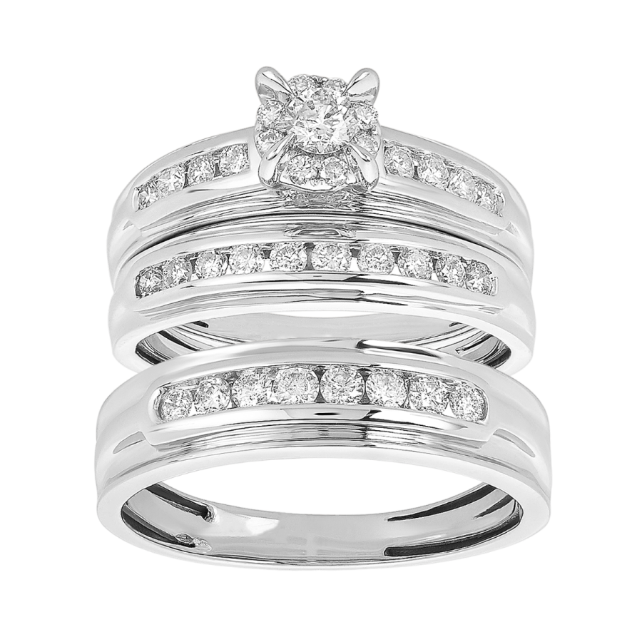 Trio Wedding In Wedding Ring Set Wedding Trio 14K White Gold Round
