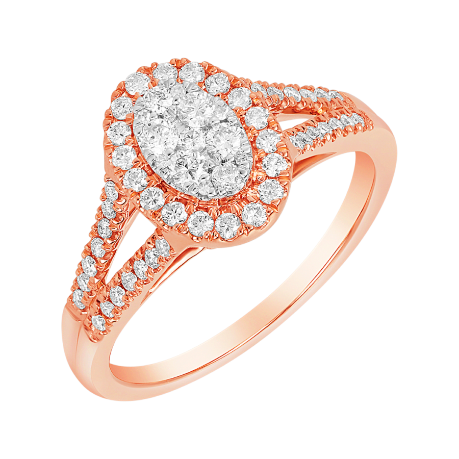 14K Rose Gold Oval Shaped Cluster Diamond Ring 14K Rose Gold Oval Shaped Cluster Diamond Ring
