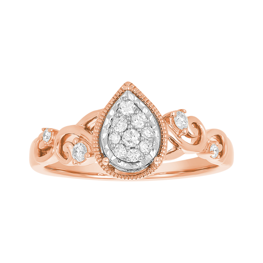AFFY Pear Shape Simulated CZ Princess Crown Ring - 14K Rose Gold Over Sterling Silver, Elegant Fashion Jewelry