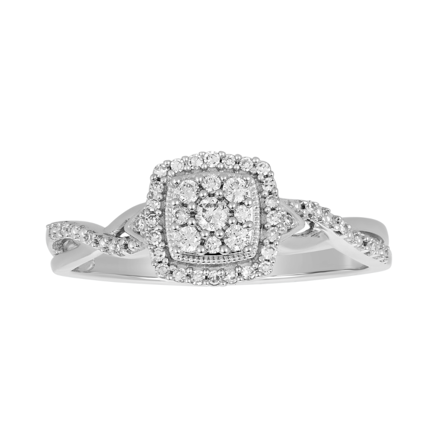 14K White Gold Cushion Head Twist Design Diamond Ring 14K White Gold Cushion Head Twist Design Diamond Ring