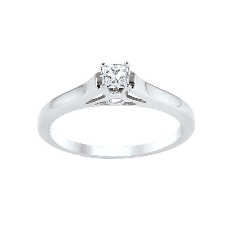 14K White Gold Princess Cut Center Engagement Ring