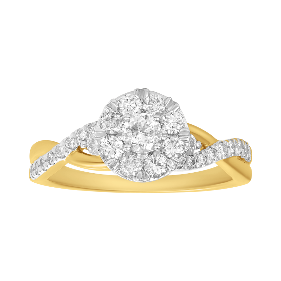 Women's Diamond Ring 14K Two Tone Gold Halo Twist