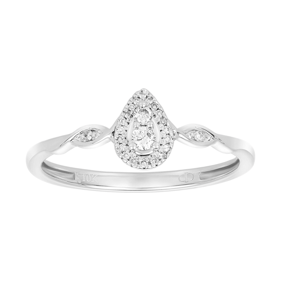 Women's Diamond Promise Ring 10K White Gold Pear Shaped Twisted Band