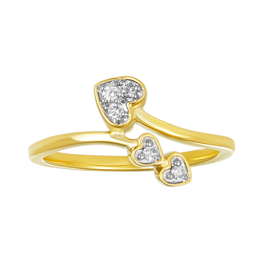 Women's Diamond Promise Ring 10K Two Tone Gold Three Hearts Bypass