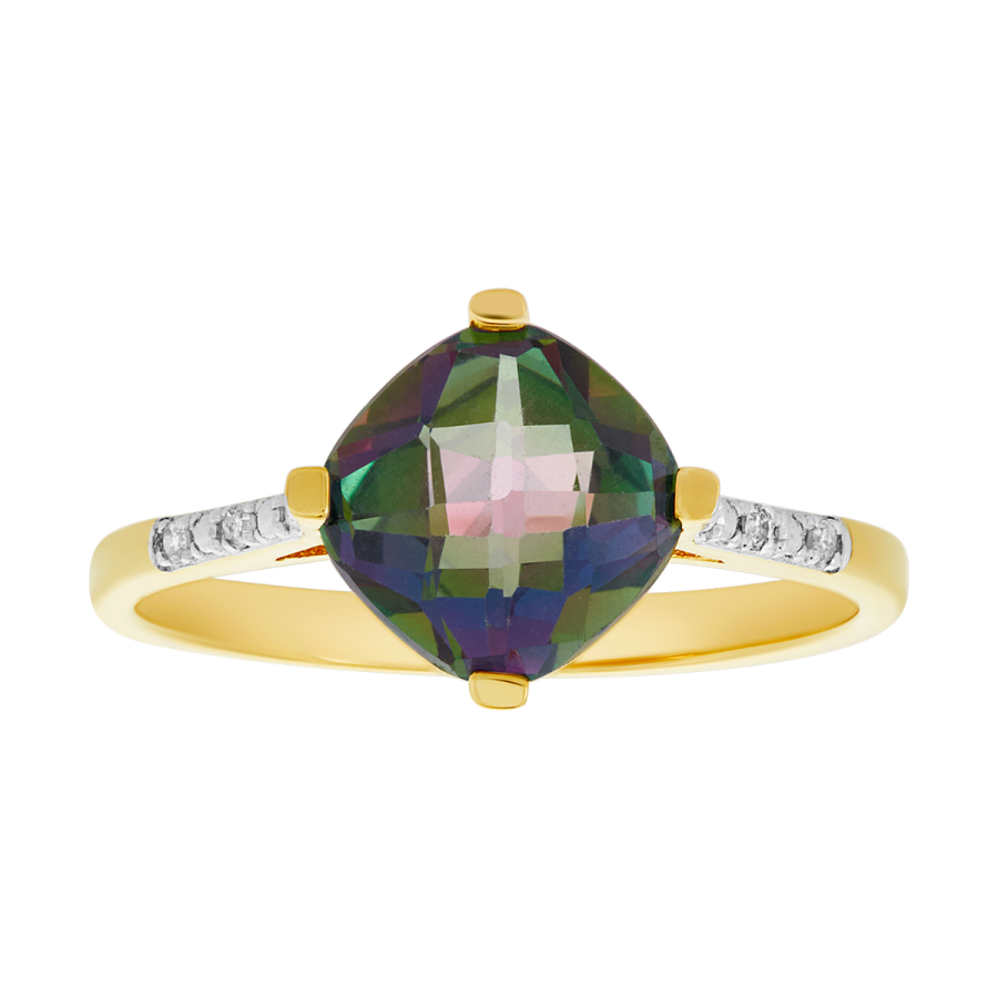 Women's Mystic Topaz Diamond Ring 14K Yellow Gold Cushion