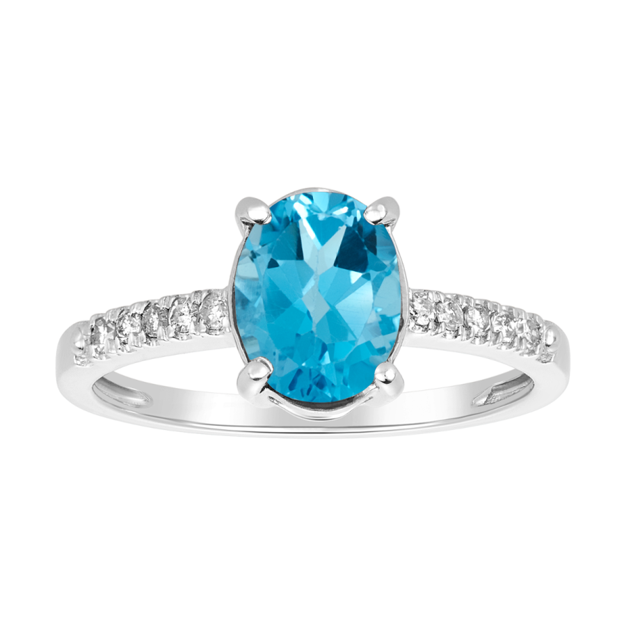 Women's Blue Topaz Diamond Ring 14K White Gold Oval