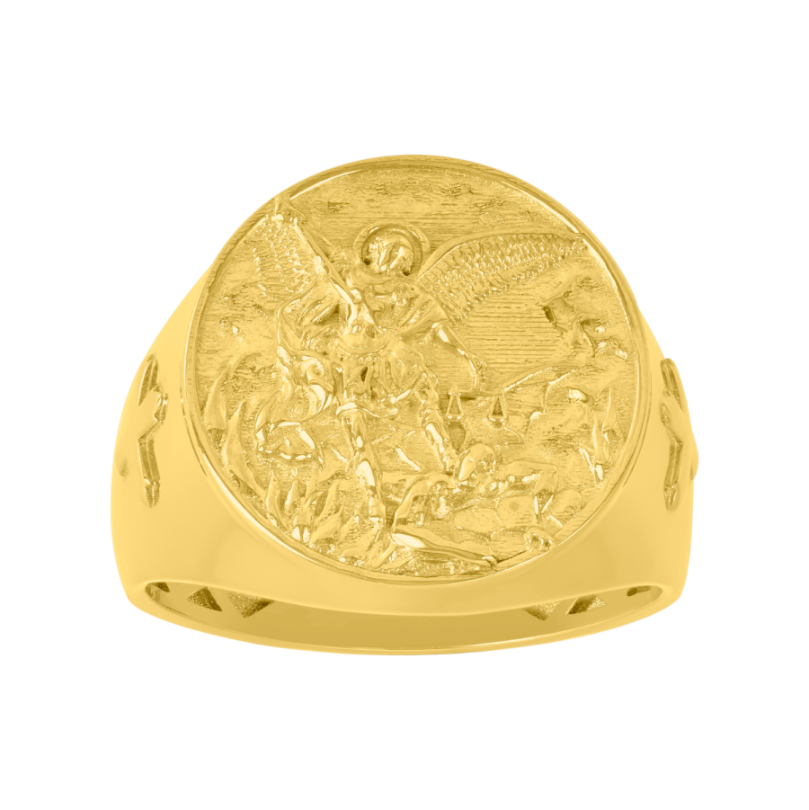 Men's Signet Ring 14K Yellow Gold St. Michael