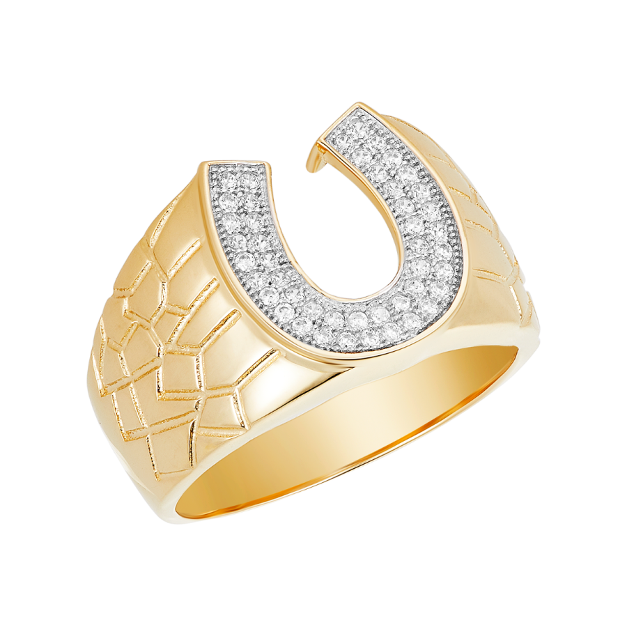 Men's Fashion Ring 14K Gold Two Tone Cubic Zirconia Horseshoe