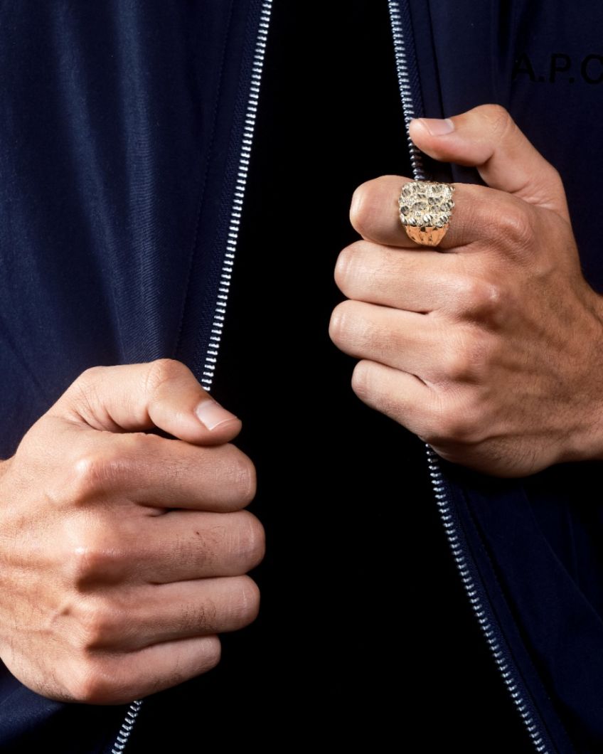 Buy Men's 14K Yellow Gold Nugget Signet Ring | Don Roberto Jewelers
