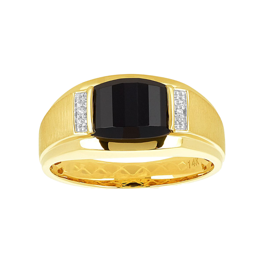 14K Yellow Gold Men's Ring with Barrel Cut Onyx