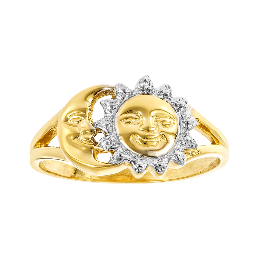 14K Two Tone Gold Sun & Moon Ladies Ring