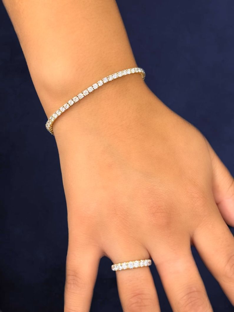 14K Yellow Gold 5 Carat Lab Grown Diamonds Tennis Bracelet