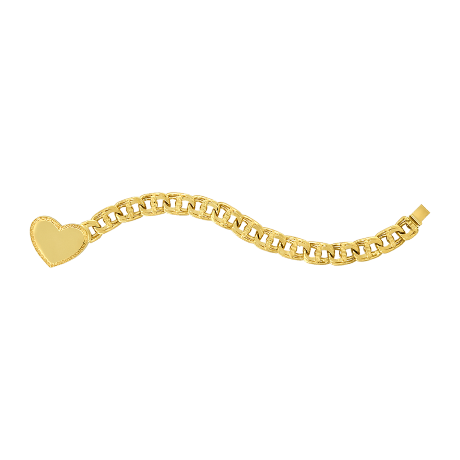 14K Yellow Gold Heart ID Chino Link Bracelet