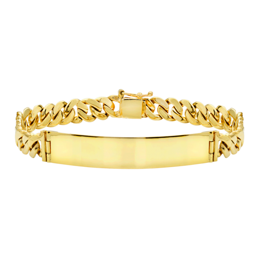 14K Yellow Gold 8mm Cuban Link ID Bracelet for Men Don Roberto
