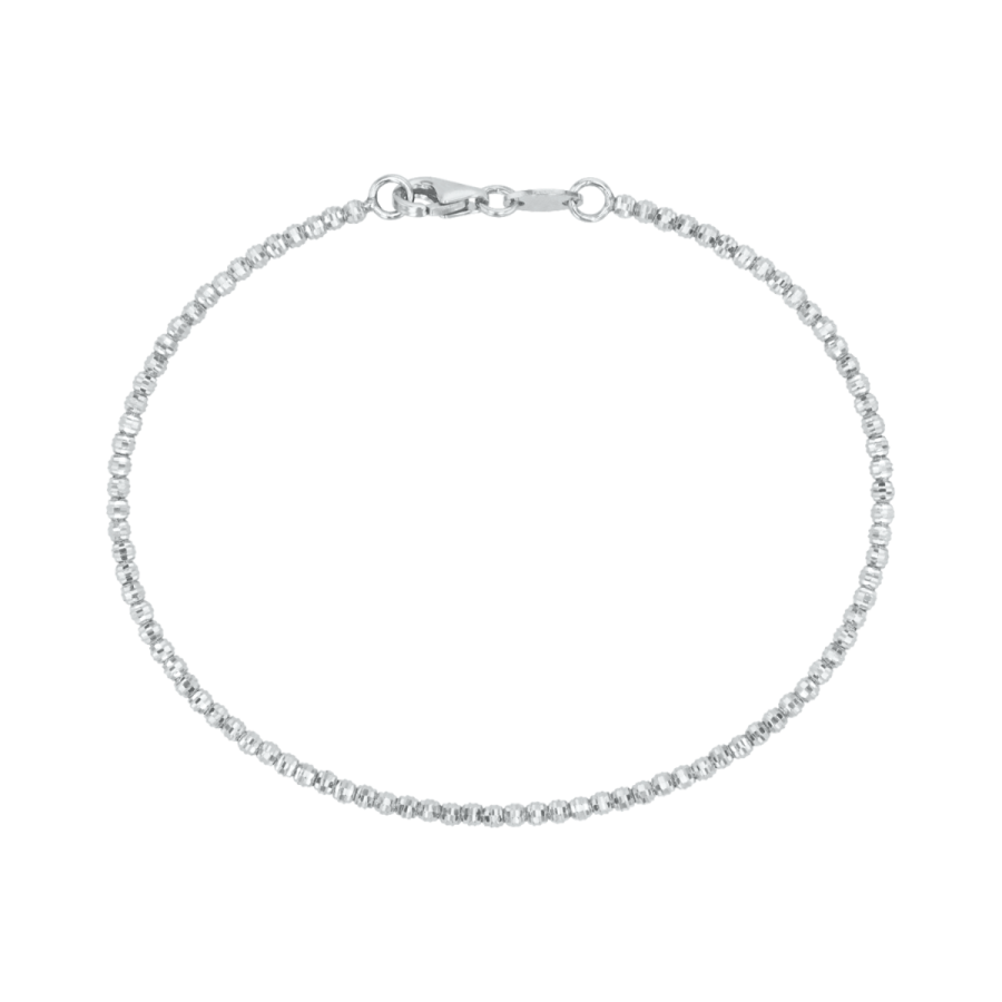 14K White Gold Diamond Cut Bead Bracelet