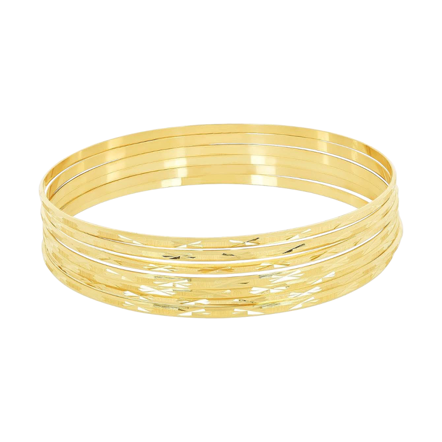 14K Yellow Gold Star Diamond Cut Semanario Bangle Set