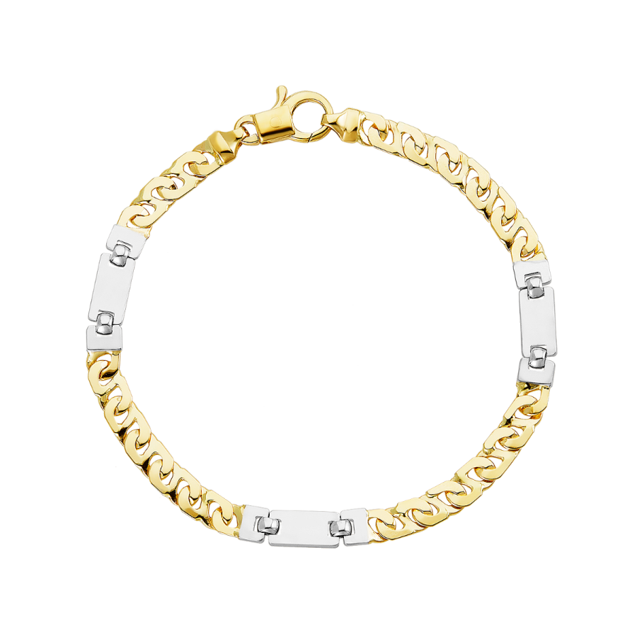 14K Gold Two Tone 5.5mm Bars Bracelet Made in Italy