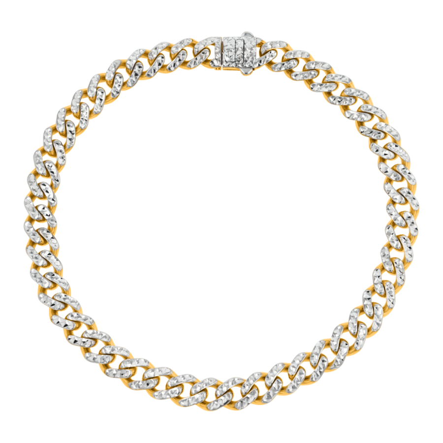 14K Yellow Gold Pave Hollow Cuban Link Bracelet