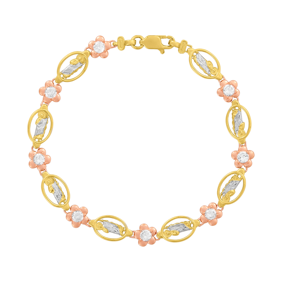 14K Two Tone Gold St. Jude Flower CZ Bracelet