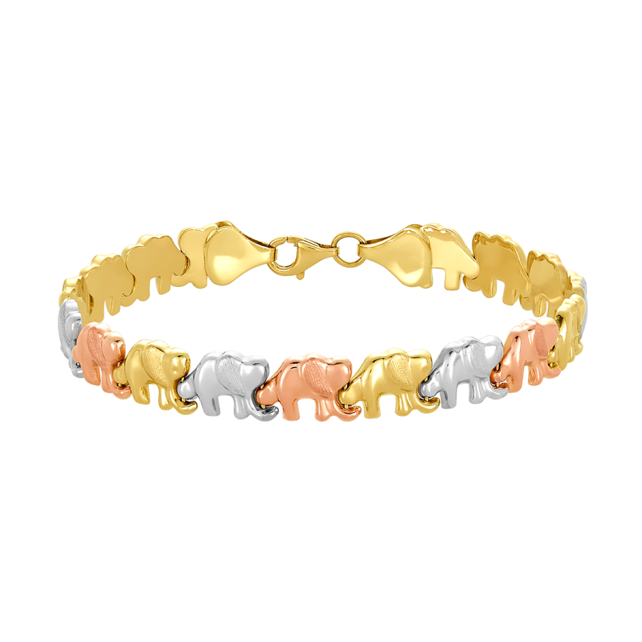 14K Tri Color Gold Elephant Bracelet