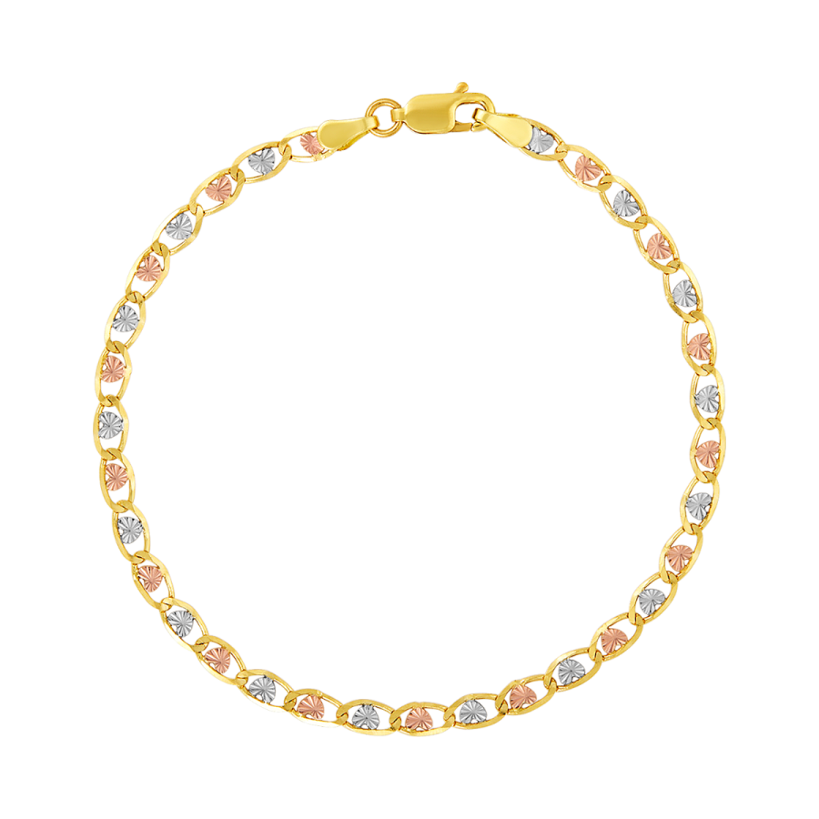14K Tri Color Gold Heart Link Bracelet