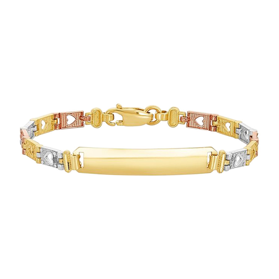 14K Gold Tri-Color Heart Link Baby ID Bracelet