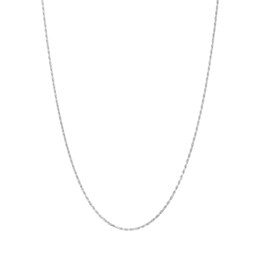 14K White Gold 1mm Diamond-Cut Rope Chain