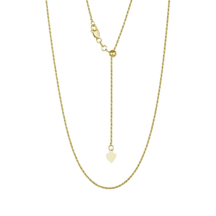 14K Yellow Gold 1mm 22-Inch Adjustable Rope Chain