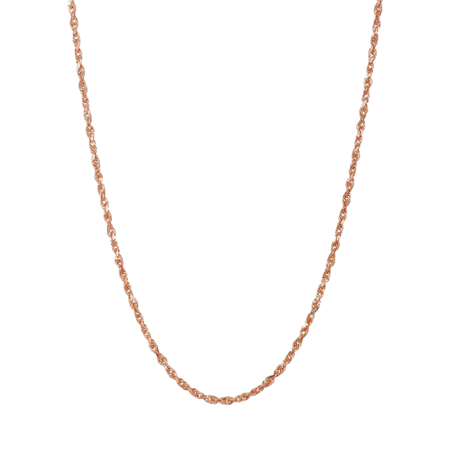 14K Rose Gold 18-Inch Diamond Cut Rope Chain