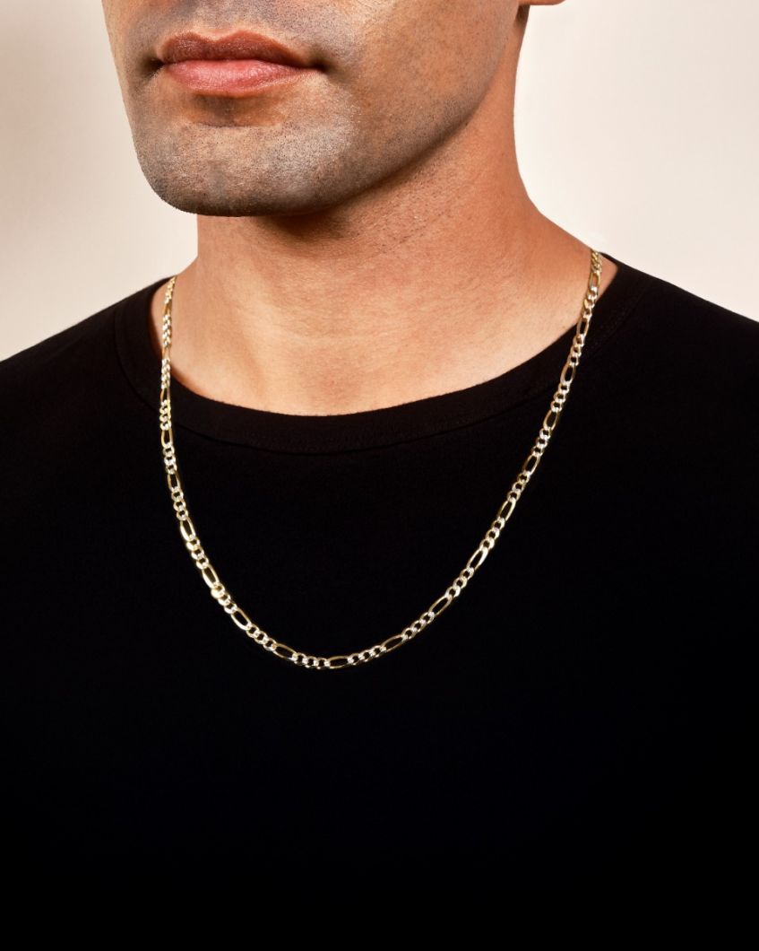 Buy 14K Yellow Gold 3.9mm Pave Figaro | Don Roberto Jewelers