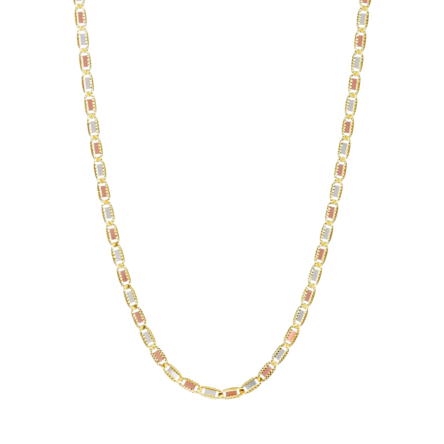 14K Tri Color Gold 4mm Valentino Chain