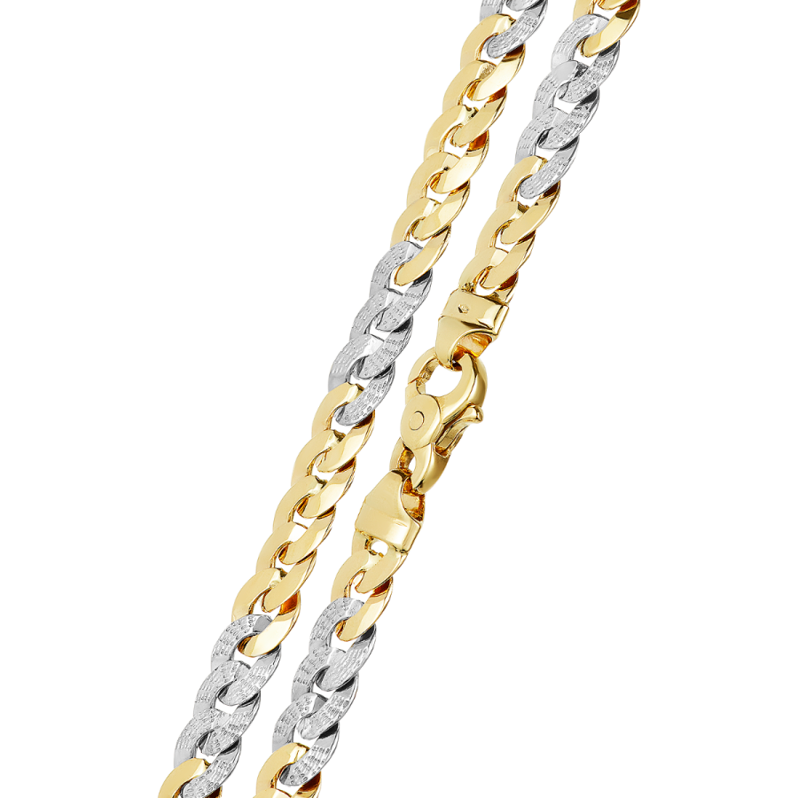 14K Gold Two Tone Diamond Cut Curb Link Chain